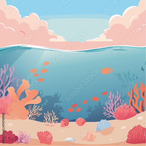 Underwater scene with coral reef and fish