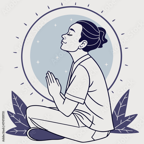 Person meditating with closed eyes and circular aura