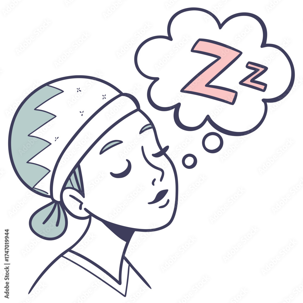 Obraz premium Person wearing sleep cap dreaming of zzz sleep icon