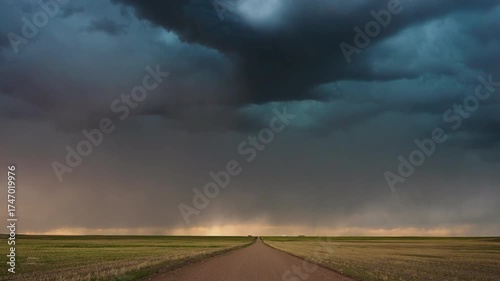 Intense lightning bolts illuminate dark storm clouds over open plains 