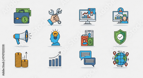 Set of business and finance icons on a perfect for web design and mobile apps