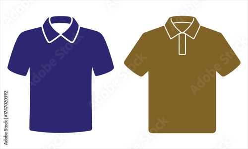 Two polo shirts in blue and brown with white details illustration