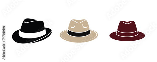 Vector Illustration of Three Different Colored Fedora Hats on White Background