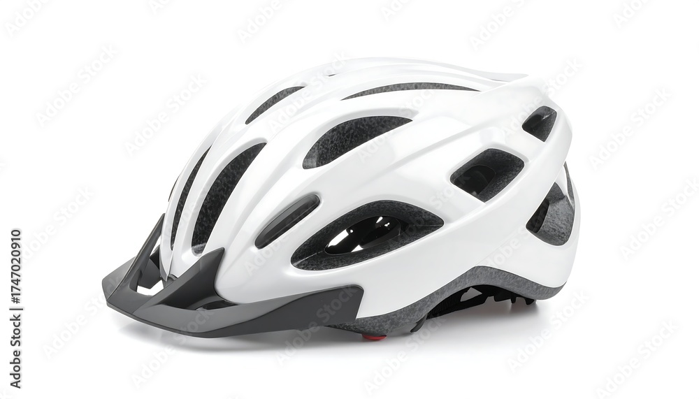Fototapeta premium White bicycle helmet angled, against white