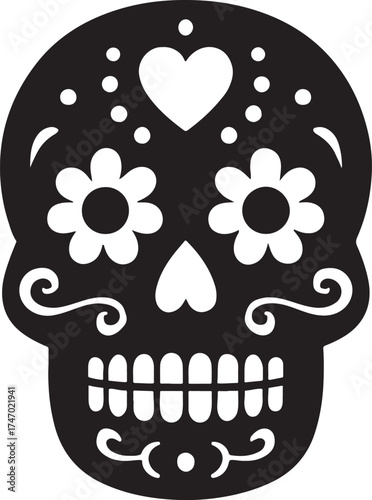 Detailed sugar skull (Calavera) decorative icon perfect for Día de Muertos and festive artwork.