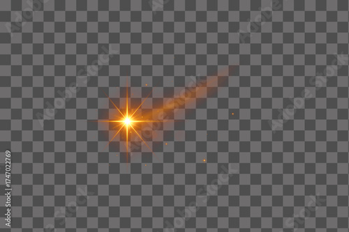 Bright glowing golden explosion flare starburst with light rays isolated transparent background PNG