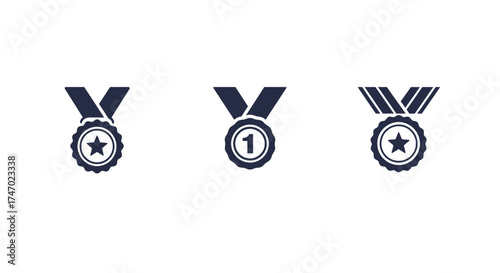 Three award medals in blue tones depicting first second and third place