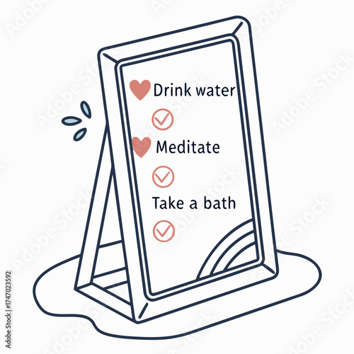 Self care checklist on a mirror icon drink water