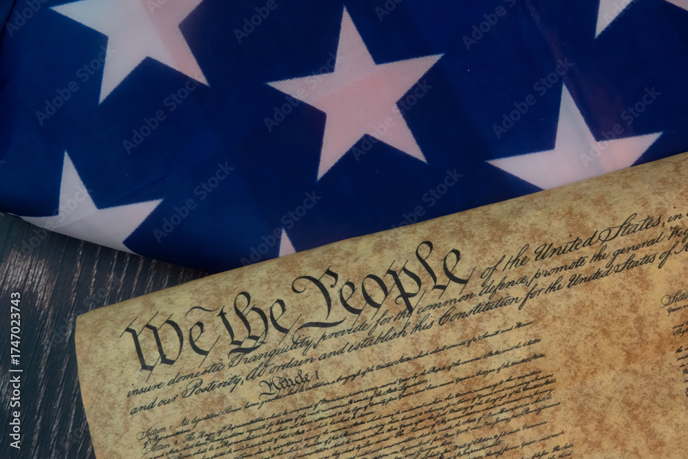 Fototapeta premium US Constitution and American Flag Freedom Liberty and National Pride