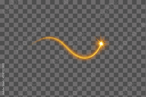 Fiery golden comet light trail with sparkle glow and shine isolated transparent background PNG
