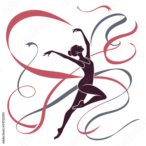 Silhouette of a dancer with flowing ribbons ballet
