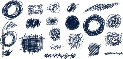Doodle clew and tangled line art design. Hand-drawn chaos lines, messy scribbles, abstract confusion concept, and brainstorm vector sketch for creative modern design elements