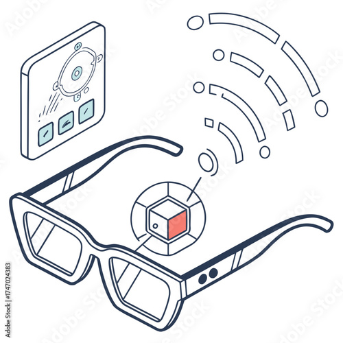 Smart glasses with holographic cube and control panel