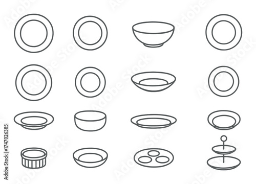 Gray pattern with variety of minimalist dishware outlines on gradient background