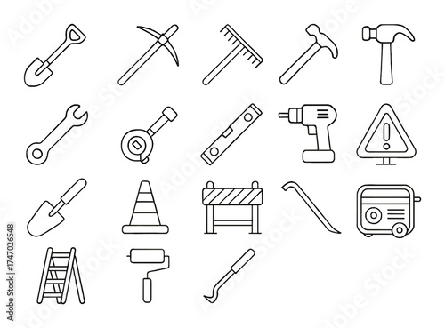 Outline icons of construction tools on brown gradient background