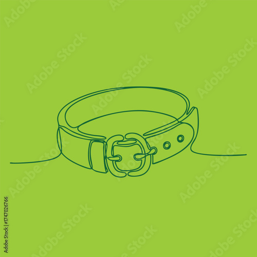 Minimalist Line Drawing of a Classic Leather Collar with Buckle on Bright Green