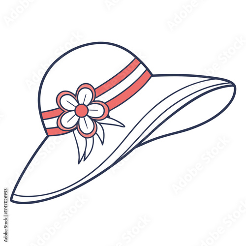 Summer hat with coral flower and stripes vector sun hat