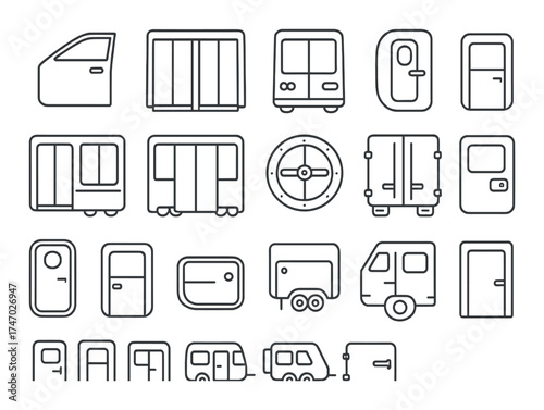 Minimalist line art of camper van icons on subtle gradient background