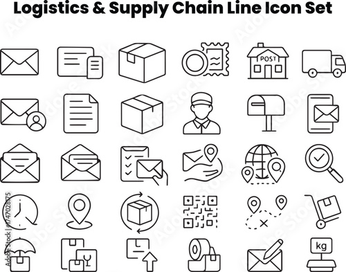Professional line icons for freight brokers, shipping agents, and forwarding operations. Includes booking, consolidation, rate management, and documentation visuals. Great for logistics company brandi