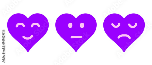 valentine purple hearts mood scale happy neutral sad vector