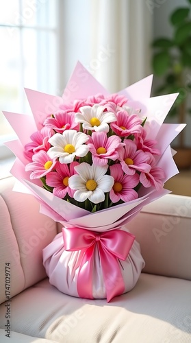 Vibrant Handmade Fuzzy Wire Bouquet Featuring Tulips, Lilies, and Daisies with Pastel Wrapping