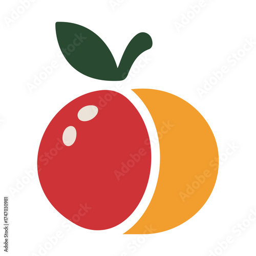 Stylized Whole and Half Apricot Flat Vector Icon Graphic Isolated