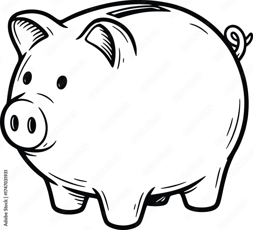 Fototapeta premium Happy cute pig piggy bank vector illustration