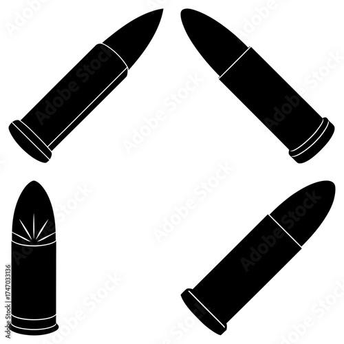 Four black bullets arranged in a square shape with one bullet displaying starburst design 100 chars