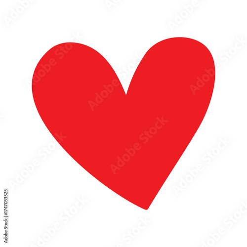 Asymmetrical Hand-Drawn Red Heart Shape Outline Isolated