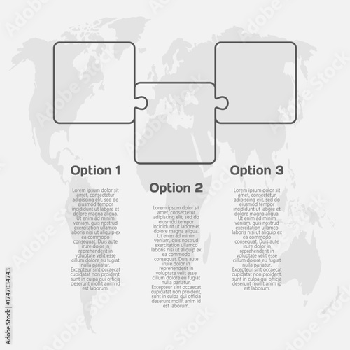 Three steps line infographic, puzzle diagram