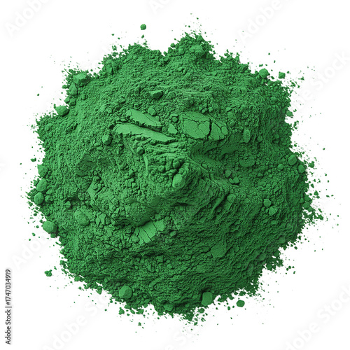 Vibrant Green Pigment Powder Heap on Clean White Background