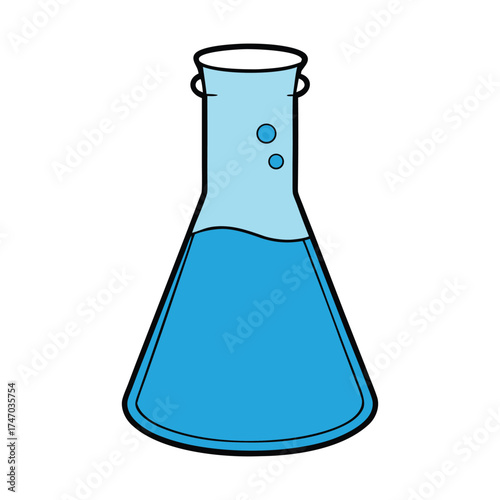 A clear science lab beaker filled with liquid, used for mixing, heating, and measuring experiments. Symbol of chemistry, precision, and scientific discovery.
