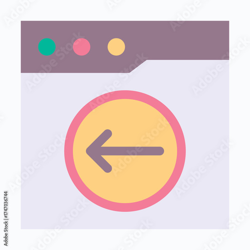 Left Arrow Navigation Icon Inside Browser Window, Isolated Vector Flat Style Icon. 