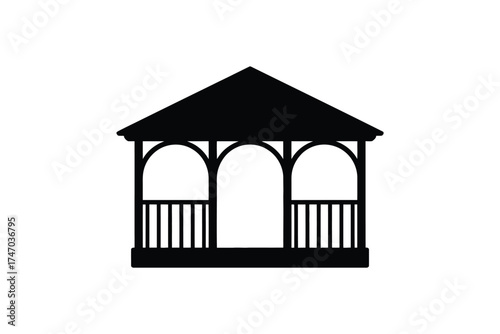 Simple black silhouette of an open gazebo structure