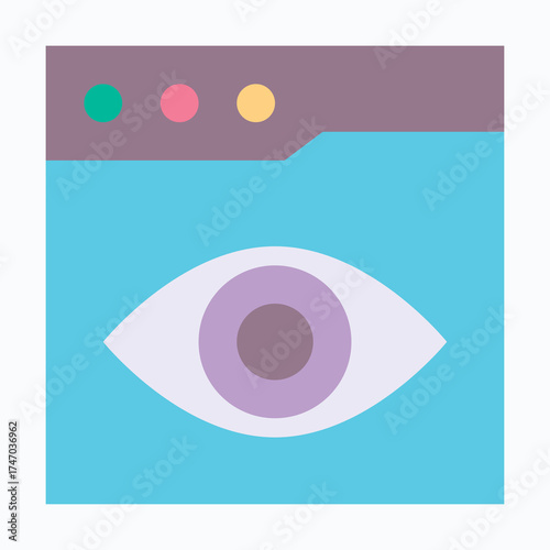 Eye View Icon Inside Browser Interface, Isolated Vector Flat Style Icon. 