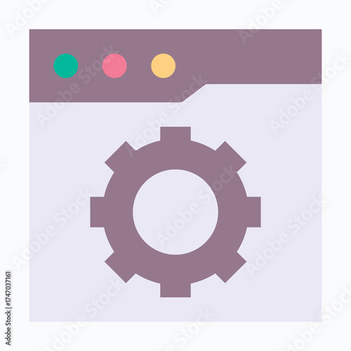 Gear Settings Icon Displayed in Browser Frame, Isolated Vector Flat Style Icon. 