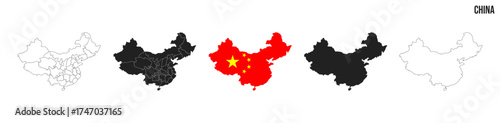 China map set. Map of China with flag.  Vector EPS 10