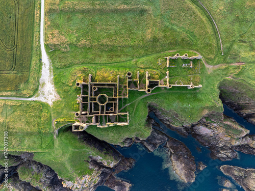 Wallpaper Mural Slains Castle Scotland shot from above looking down Torontodigital.ca