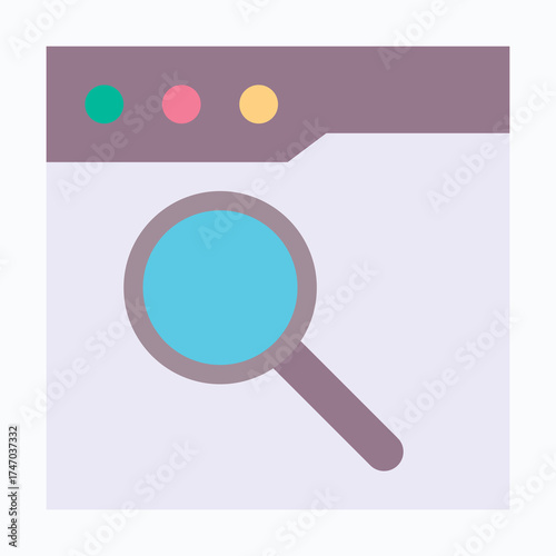 Magnifying Glass Search Icon in Browser Interface, Isolated Vector Flat Style Icon. 