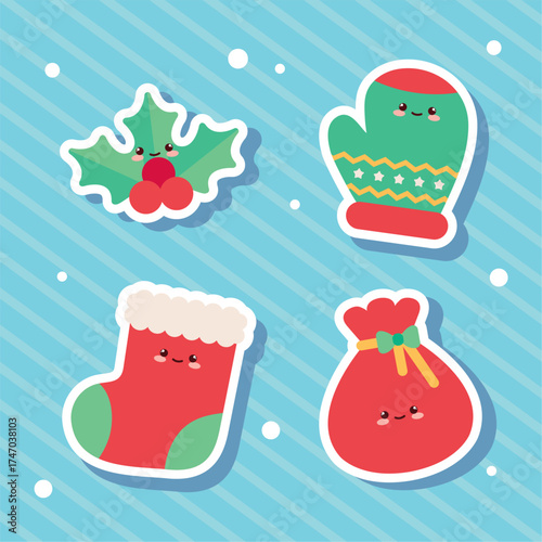 Cute Kawaii Christmas Sticker Set