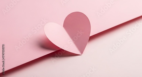Close up of a pink paper heart on a pink and light pink background