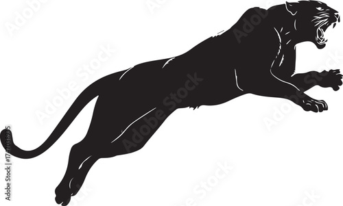 Vector art of black panther leaping forward with mouth open
