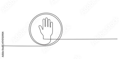 Continuous one line art drawing stop icon