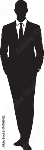 Vector art of silhouette of a man in a suit, full length portrait

