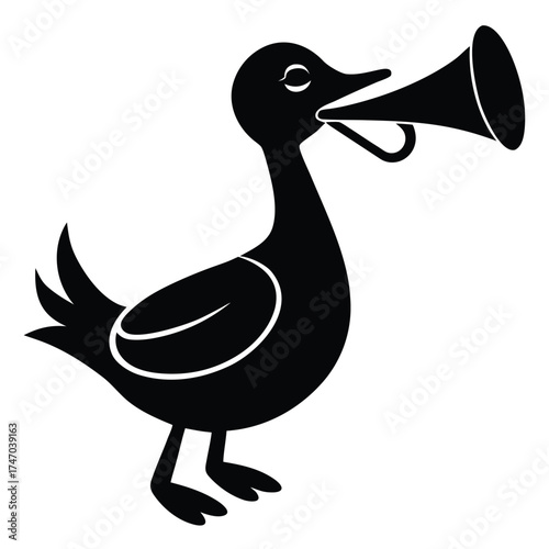 Black duck blowing horn bird animal