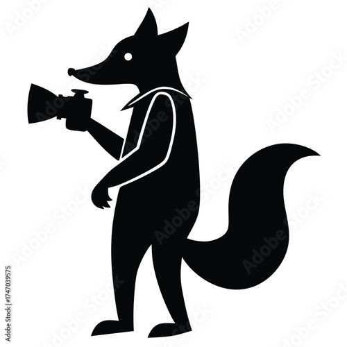 Black fox holding camera vector silhouette animal photographer