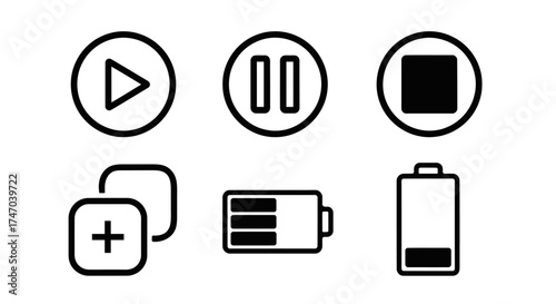 Set of media player icons isolated on white background