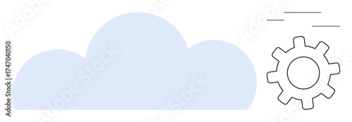 Cloud shape paired with gear symbolizing cloud computing, automation, and technology processes. Ideal for data storage, innovation, IT, teamwork, engineering digital transformation. Clean flat