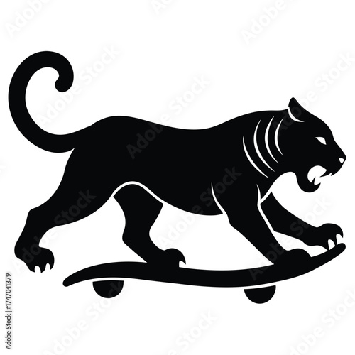 Black tiger skateboarding silhouette white