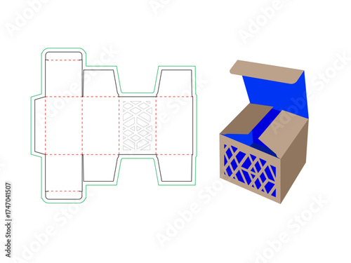 Airplane Style box dieline template with Geometric Pattern Lasercut